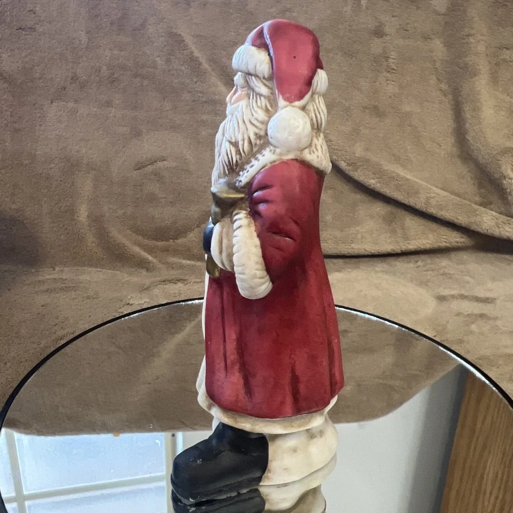 Vintage Enesco Porcelain Old World Santa Holding Bell and Bag‎ of Gifts Figurine